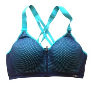 VSX Sport Victoria’s Secret Sports Teal and Black Bra Mesh Pattern Sz 38C.